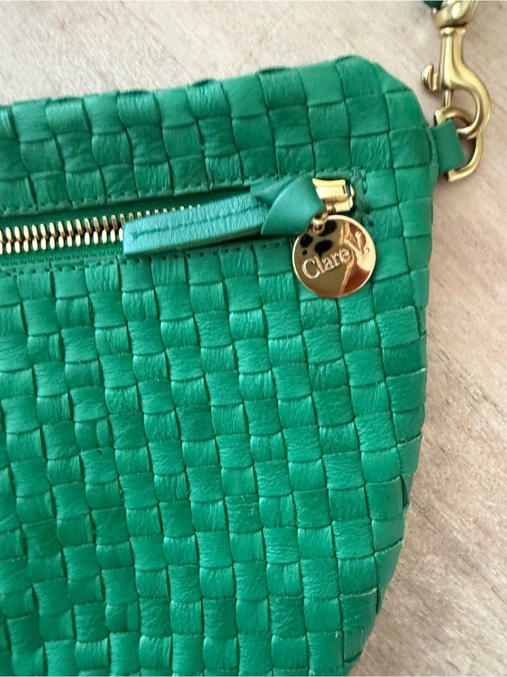 Clare V. Green Woven Crossbody Bag with Gold Accents - Picture 3 of 5